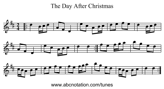 The Day After Christmas - staff notation
