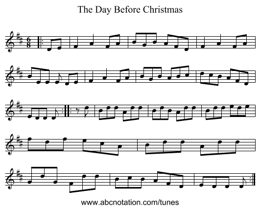The Day Before Christmas - staff notation