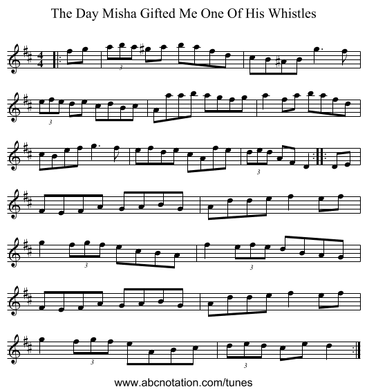 The Day Misha Gifted Me One Of His Whistles - staff notation