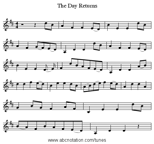 The Day Returns - staff notation
