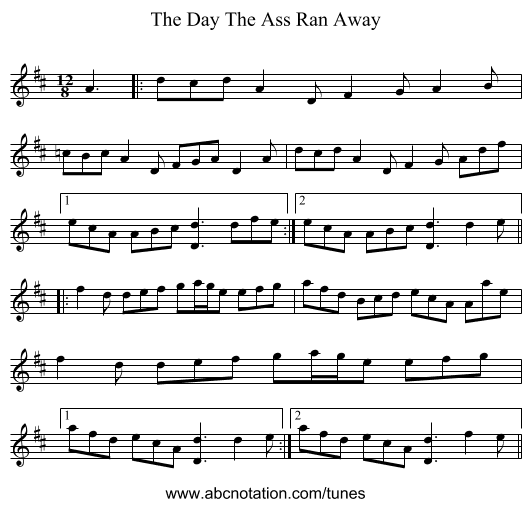 The Day The Ass Ran Away - staff notation