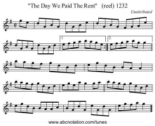 The Day We Paid The Rent   (reel) 1232 - staff notation
