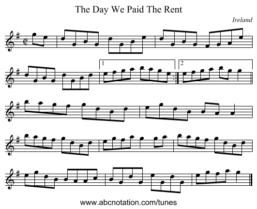 The Day We Paid The Rent - staff notation