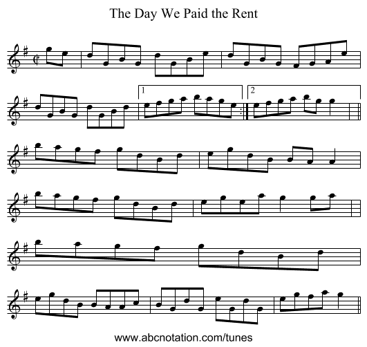 The Day We Paid the Rent - staff notation