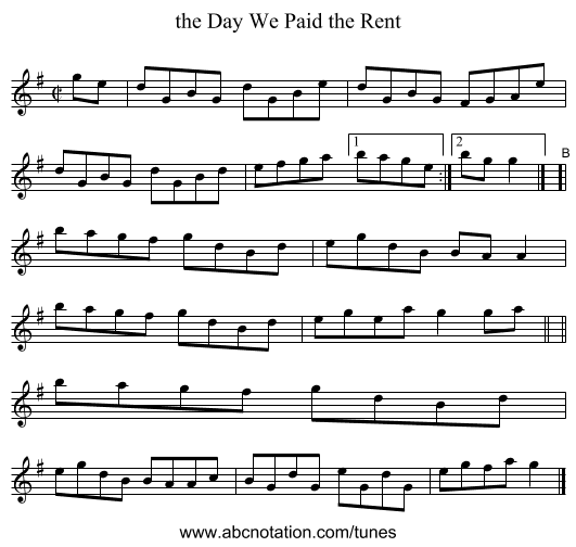 the Day We Paid the Rent - staff notation