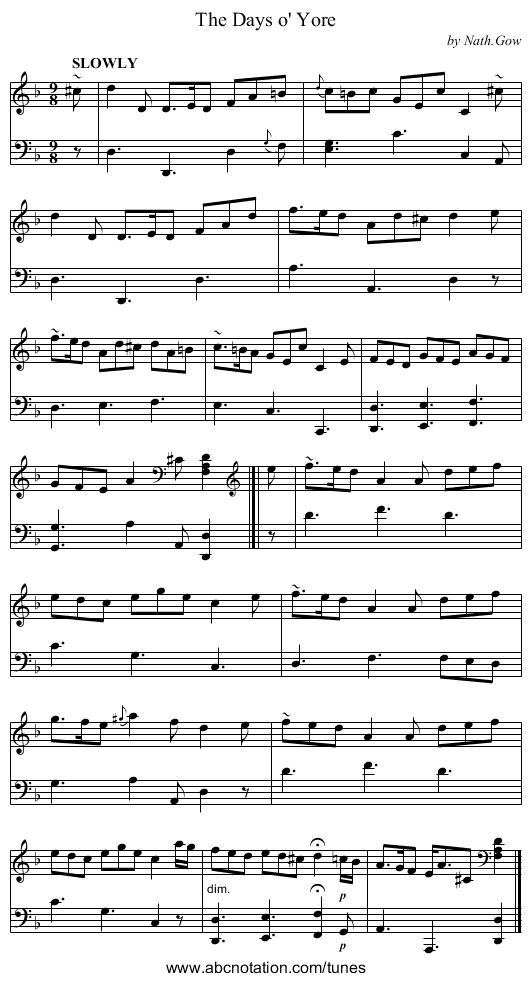 The Days o' Yore - staff notation