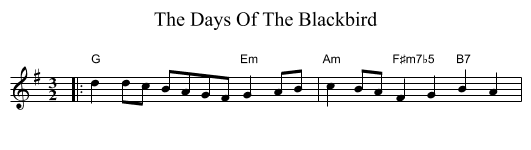 The Days Of The Blackbird - staff notation