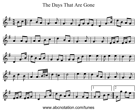 The Days That Are Gone - staff notation