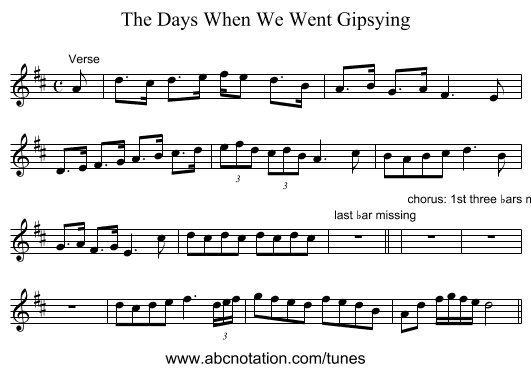 The Days When We Went Gipsying - staff notation