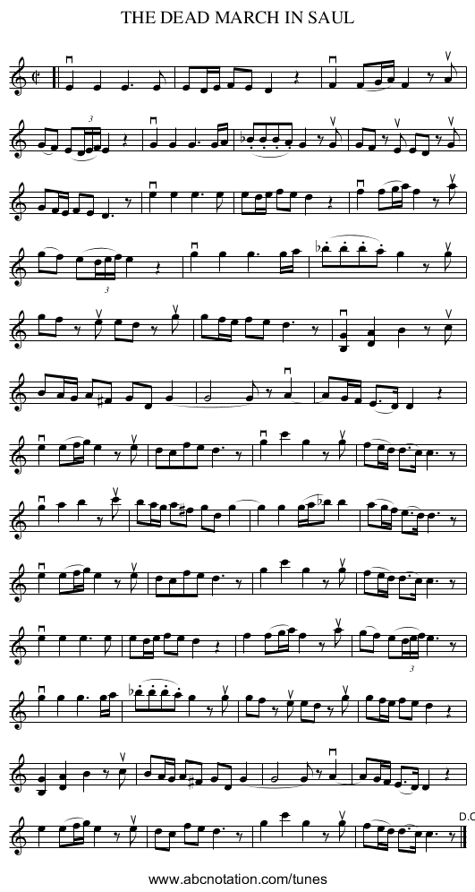 THE DEAD MARCH IN SAUL - staff notation