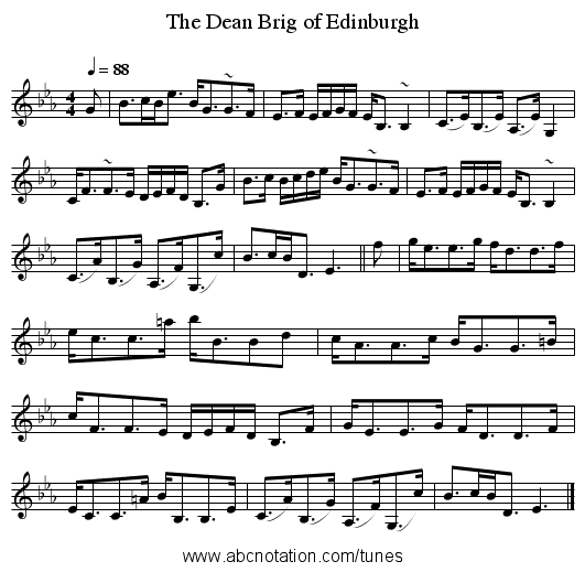 The Dean Brig of Edinburgh - staff notation