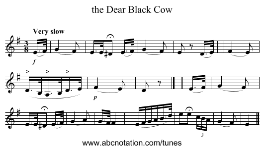 the Dear Black Cow - staff notation