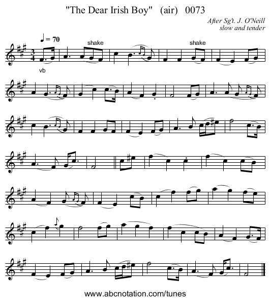 The Dear Irish Boy   (air)   0073 - staff notation
