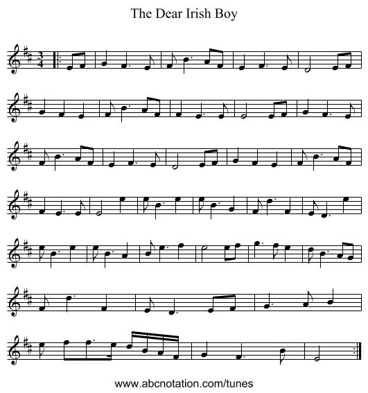 The Dear Irish Boy - staff notation
