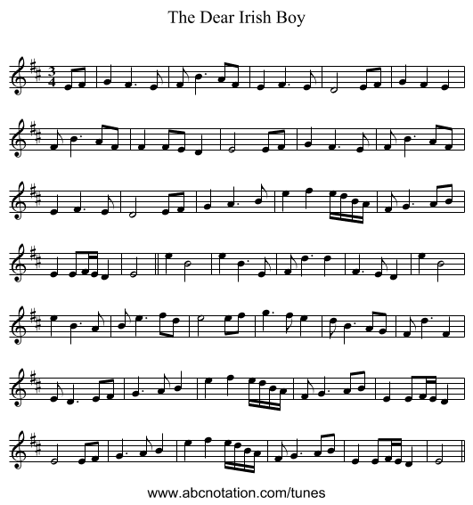 The Dear Irish Boy - staff notation