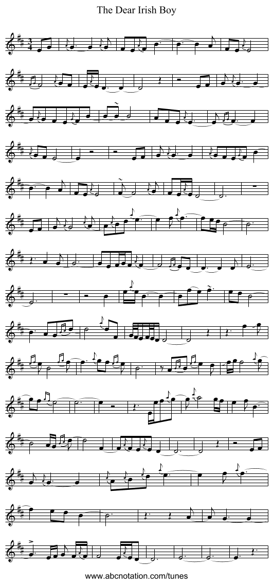 The Dear Irish Boy - staff notation