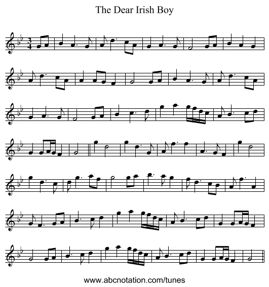 The Dear Irish Boy - staff notation