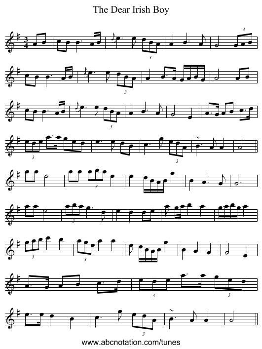 The Dear Irish Boy - staff notation