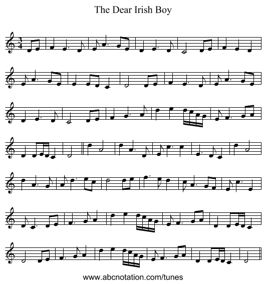 The Dear Irish Boy - staff notation