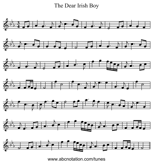 The Dear Irish Boy - staff notation