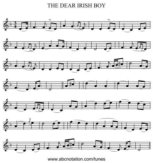 THE DEAR IRISH BOY - staff notation