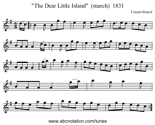 The Dear Little Island  (march)  1831 - staff notation