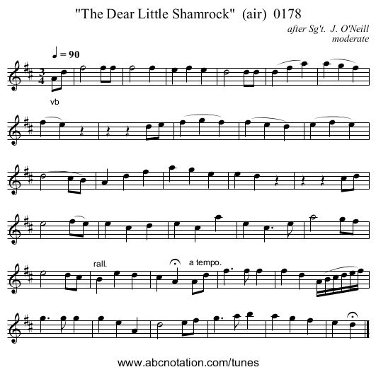 The Dear Little Shamrock  (air)  0178 - staff notation