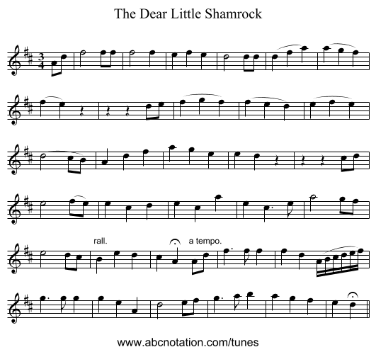 The Dear Little Shamrock - staff notation