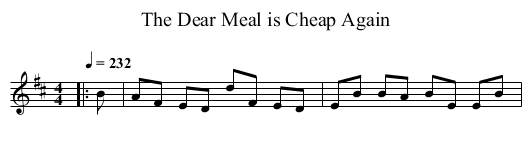 The Dear Meal is Cheap Again - staff notation