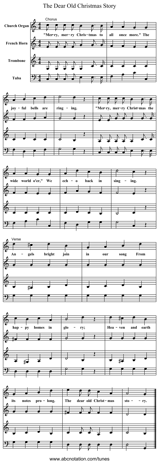 The Dear Old Christmas Story - staff notation