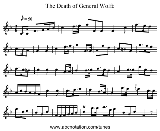 The Death of General Wolfe - staff notation