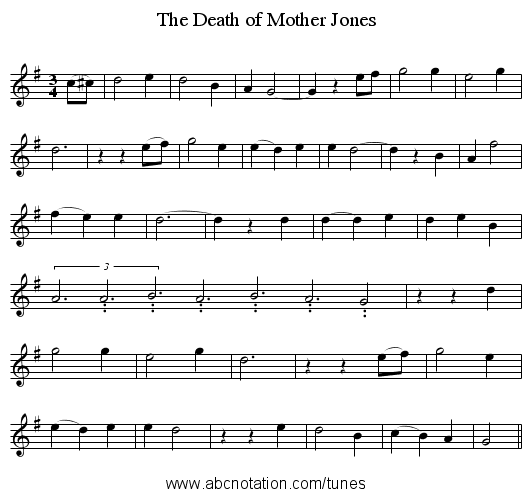 The Death of Mother Jones - staff notation