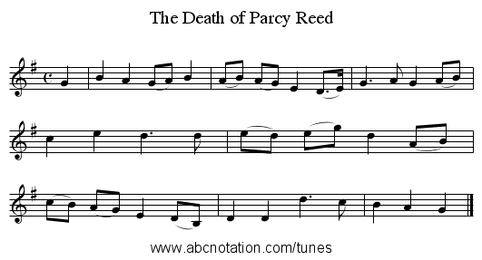 The Death of Parcy Reed - staff notation