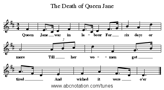 The Death of Queen Jane - staff notation
