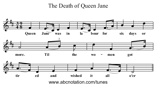 The Death of Queen Jane - staff notation
