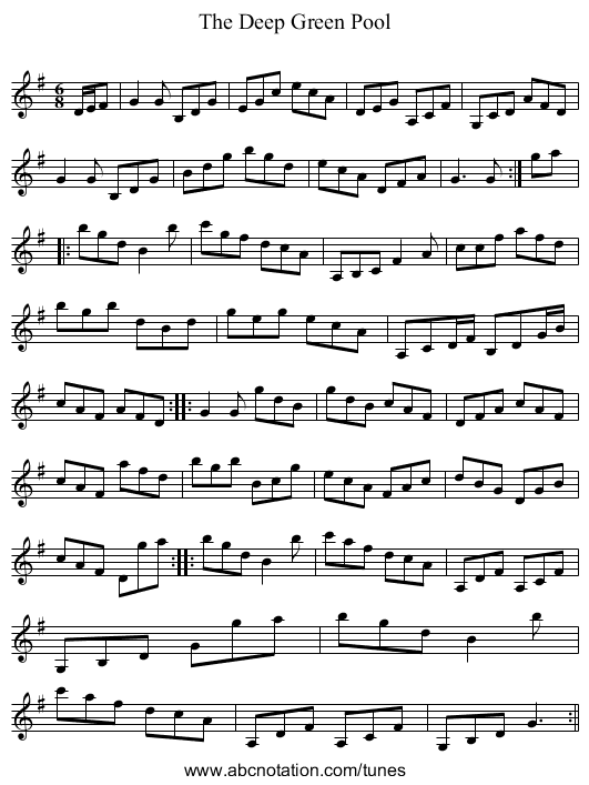 The Deep Green Pool - staff notation
