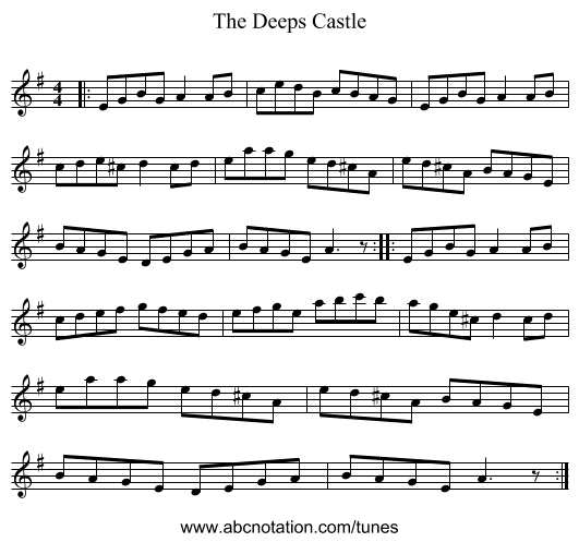 The Deeps Castle - staff notation