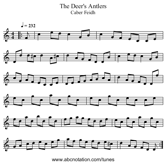 The Deer's Antlers - staff notation