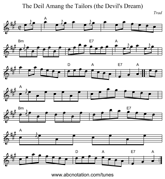 The Deil Amang the Tailors (the Devil's Dream) - staff notation