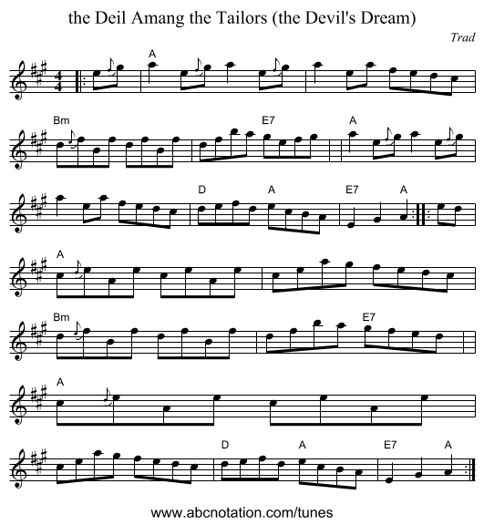 the Deil Amang the Tailors (the Devil's Dream) - staff notation