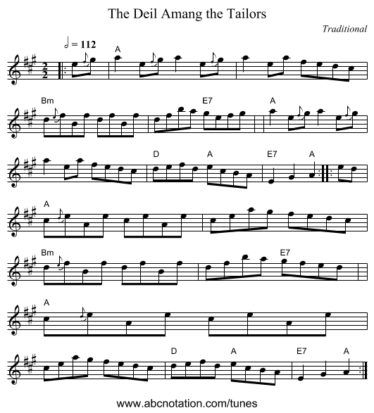 The Deil Amang the Tailors - staff notation