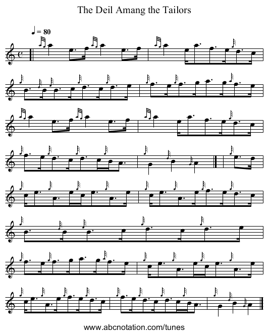 The Deil Amang the Tailors - staff notation