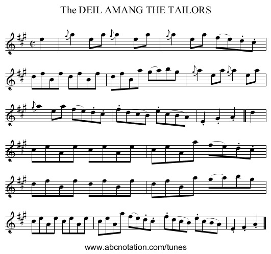 The DEIL AMANG THE TAILORS - staff notation