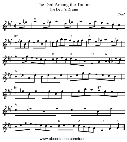 The Deil Amang the Tailors - staff notation