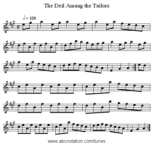 The Deil Amang the Tailors - staff notation