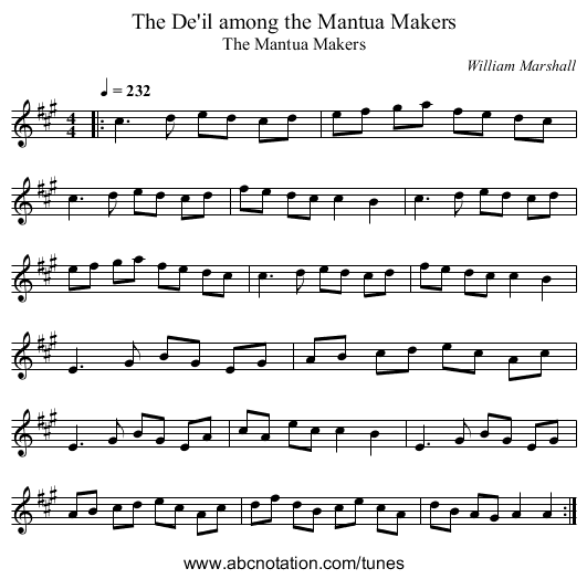The De'il among the Mantua Makers - staff notation