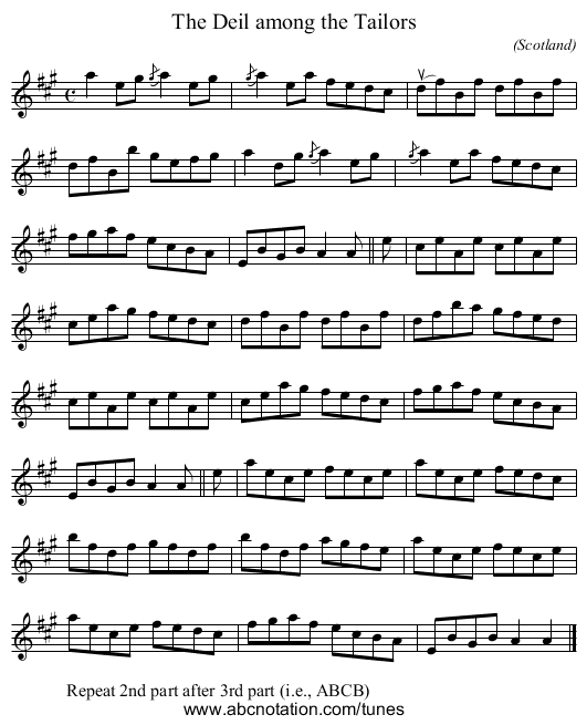 The Deil among the Tailors - staff notation