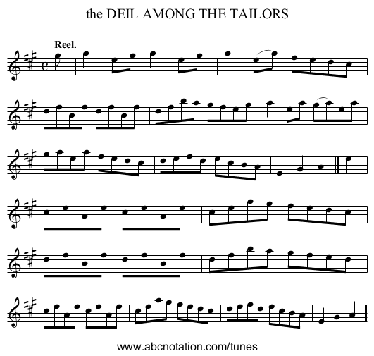 the DEIL AMONG THE TAILORS - staff notation