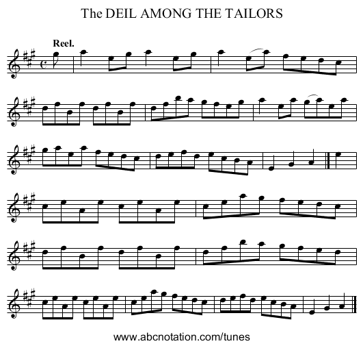 The DEIL AMONG THE TAILORS - staff notation
