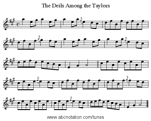 The Deils Among the Taylors - staff notation